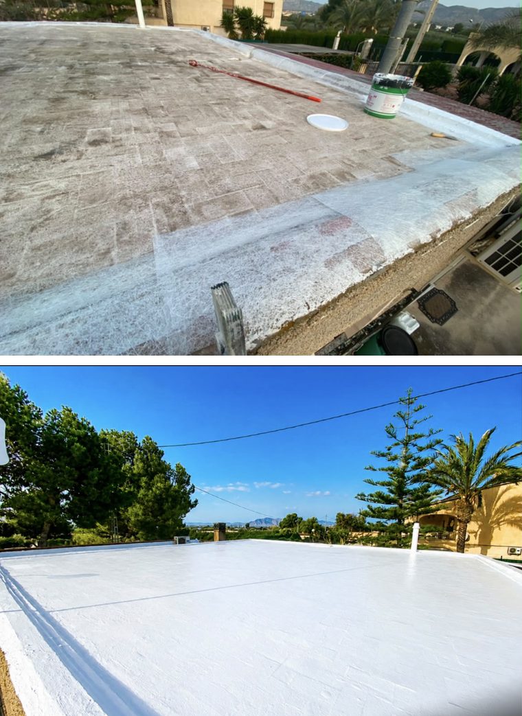 Before and after of a terrace waterproofing by Pinturas Nepau